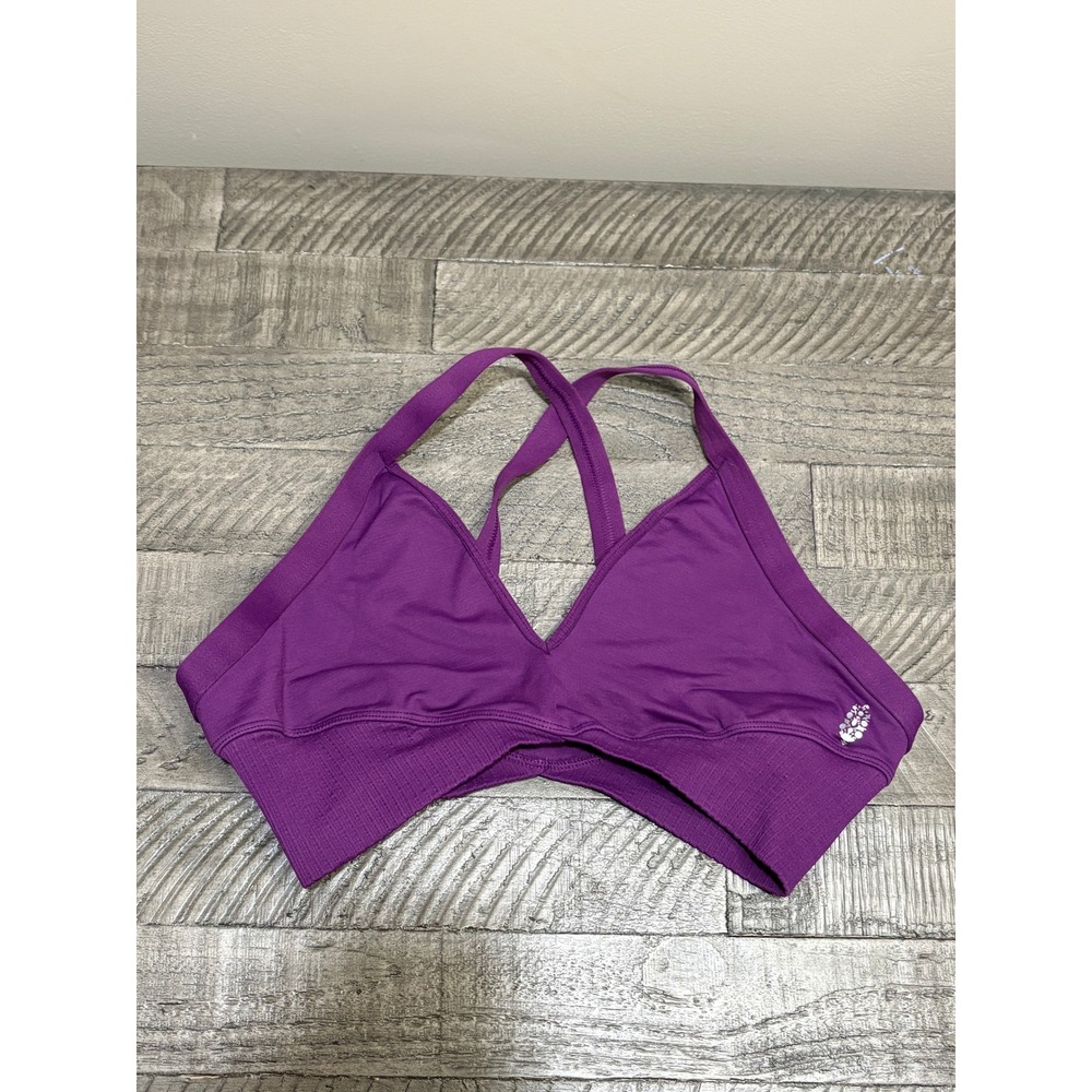 Free People Movement Good Karma Super Plunge Bra Purple M/L Ribbed Activewear